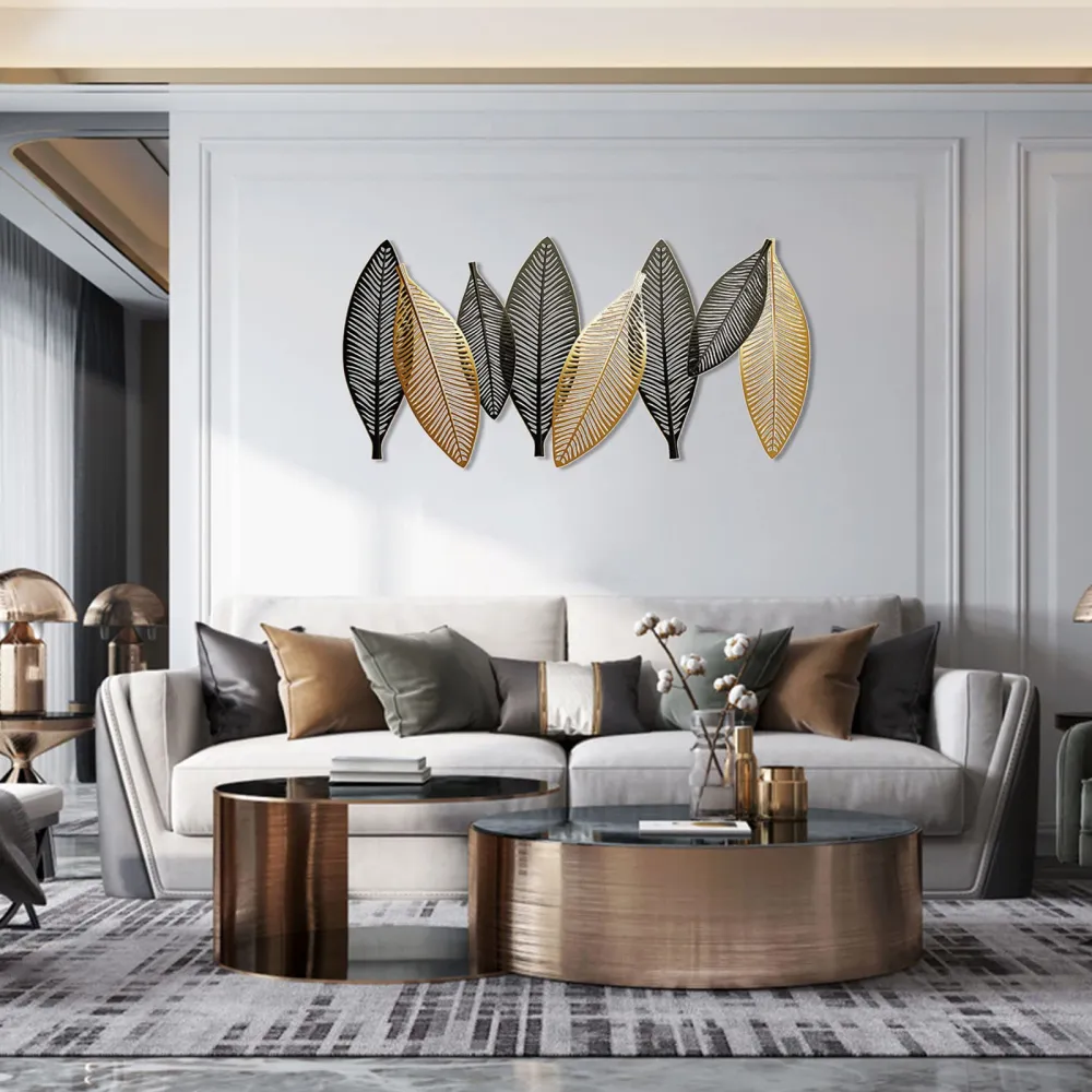 36.6''×19.6'' Flat Black Gold Metal Leaf Wall Decor Elegant Metal Leaves Wall Decor for Living Room Bedroom Office Wall