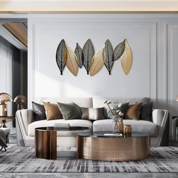 36.6''×19.6'' Flat Black Gold Metal Leaf Wall Decor Elegant Metal Leaves Wall Decor for Living Room Bedroom Office Wall