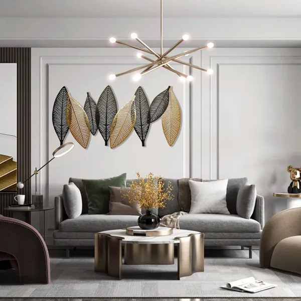 36.6''×19.6'' Flat Black Gold Metal Leaf Wall Decor Elegant Metal Leaves Wall Decor for Living Room Bedroom Office Wall