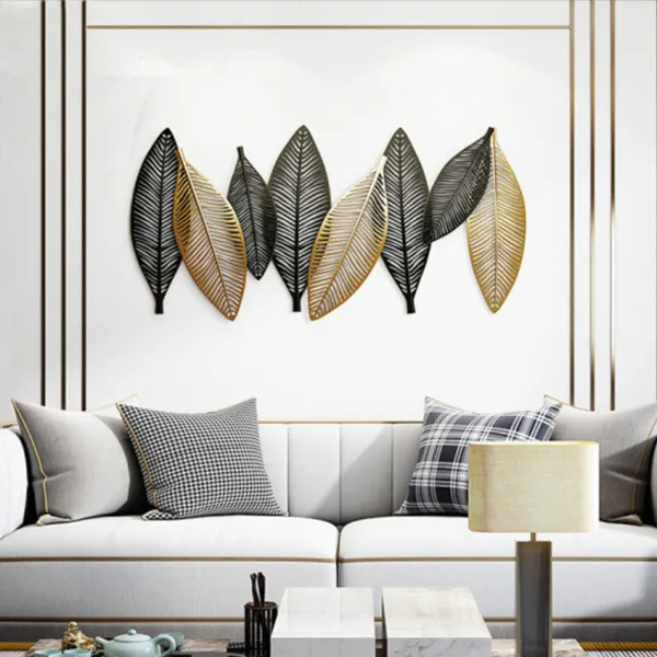 36.6''×19.6'' Flat Black Gold Metal Leaf Wall Decor Elegant Metal Leaves Wall Decor for Living Room Bedroom Office Wall