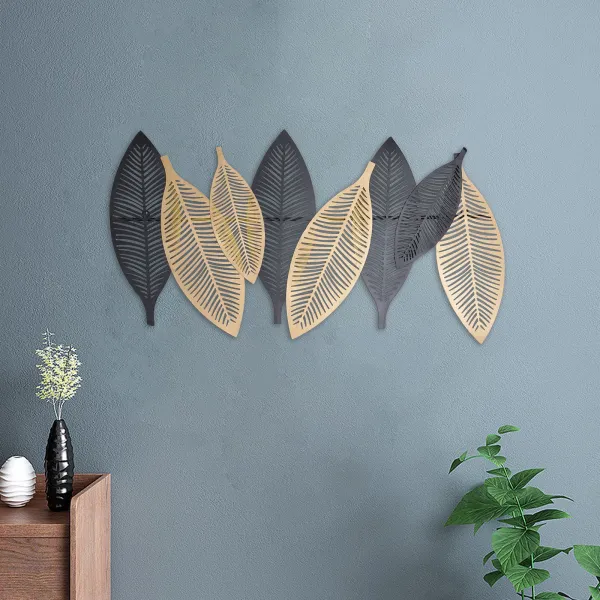 36.6''×19.6'' Flat Black Gold Metal Leaf Wall Decor Elegant Metal Leaves Wall Decor for Living Room Bedroom Office Wall 36.6''×19.6'' Flat Black Gold Metal Leaf Wall Decor Elegant Metal Leaves Wall Decor for Living Room Bedroom Office Wall