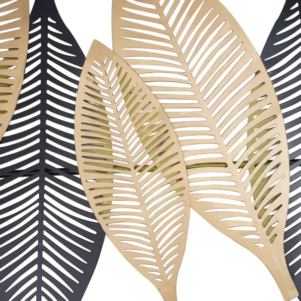 36.6''×19.6'' Flat Black Gold Metal Leaf Wall Decor Elegant Metal Leaves Wall Decor for Living Room Bedroom Office Wall