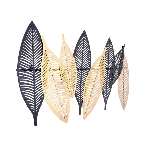 36.6''×19.6'' Flat Black Gold Metal Leaf Wall Decor Elegant Metal Leaves Wall Decor for Living Room Bedroom Office Wall