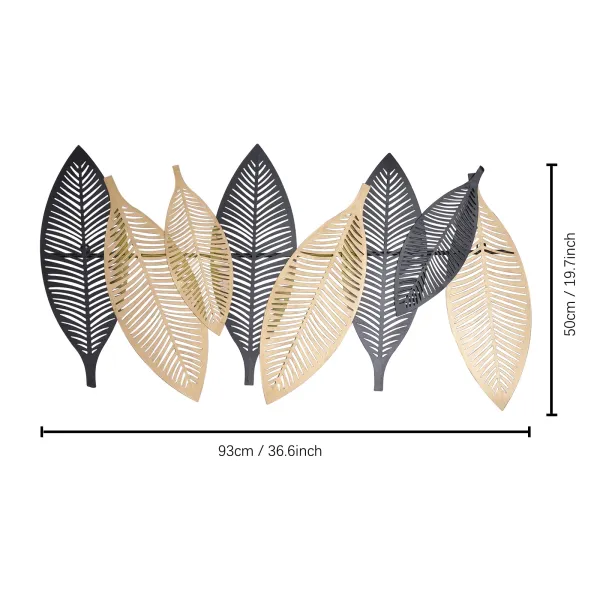 36.6''×19.6'' Flat Black Gold Metal Leaf Wall Decor Elegant Metal Leaves Wall Decor for Living Room Bedroom Office Wall