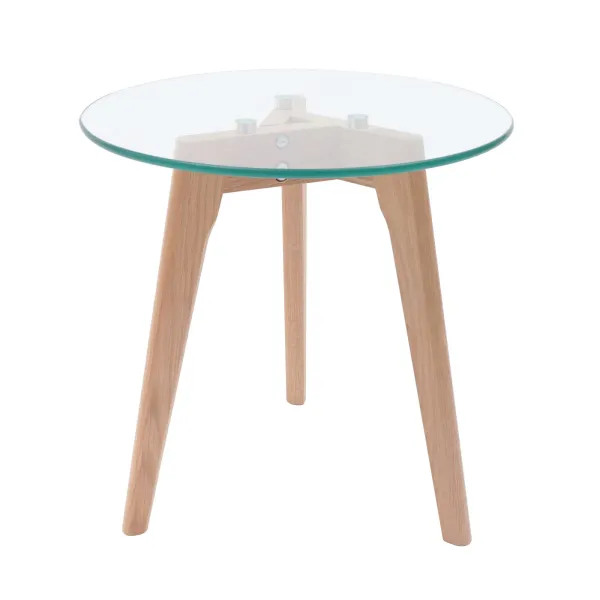 Modern Round Glass Dining Table Leisure Table with Wood Legs Office Reception Table