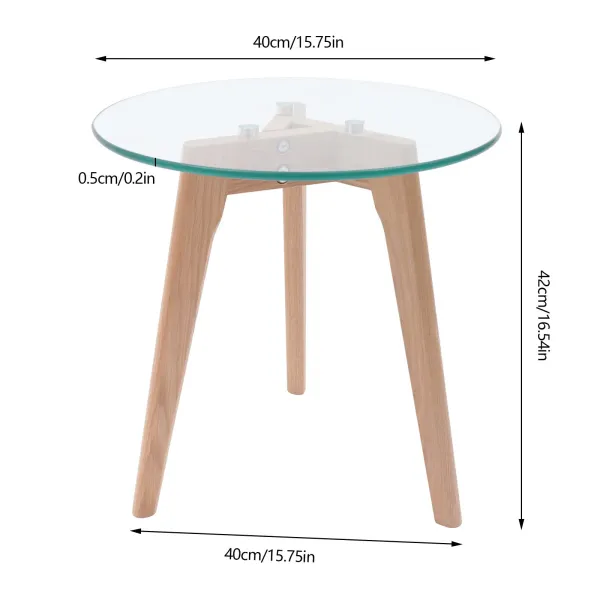 Modern Round Glass Dining Table Leisure Table with Wood Legs Office Reception Table