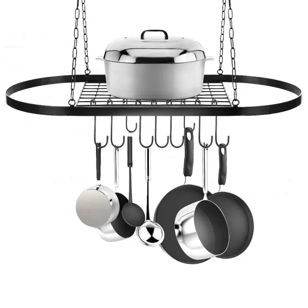 Ceiling Pot and Pan Rack Hanging Hanger Organizer Storage Rack with 10 Hooks Multi-purpose Organizer Holder(31.5" x 16.5")