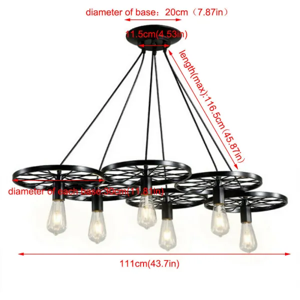 6 Lamp Holders Rustic Wagon Wheel Chandelier Ceiling Light Fixture Kitchen Bar
