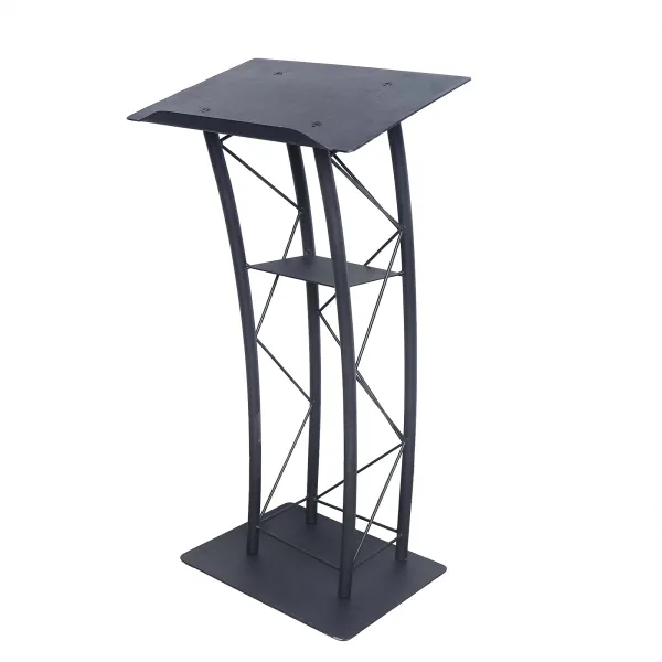 Welcome Table Podium Metal Wood Curved Podium for Lectures Recitals Speech & Presentations (Black Wrought Iron Podium)