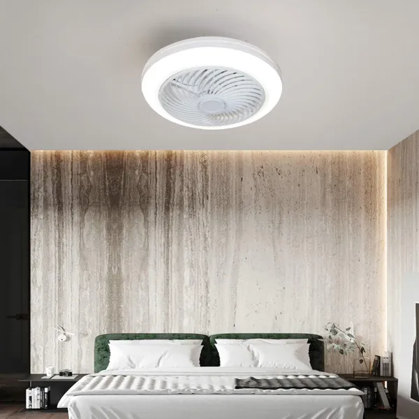 下架待下架Oukaning Flush Mount Ceiling Fan with Lights 110V Light Wind Fan Daylight Light-Remote Control-Three Color Dimming