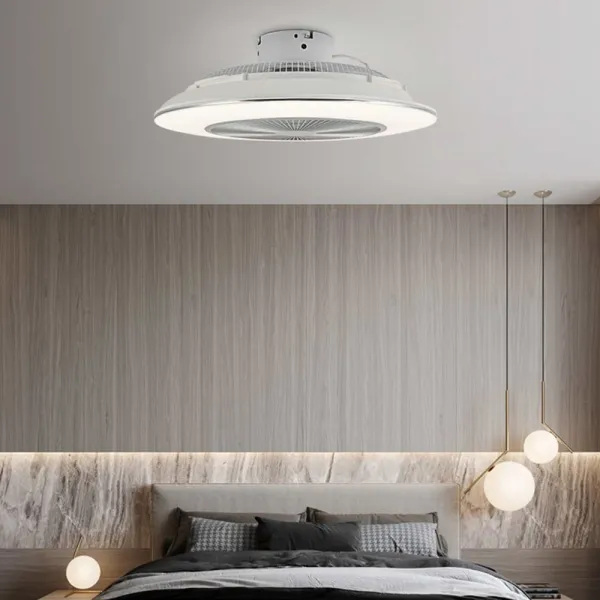 22'' Hidden Blade White Ceiling Fan w/LED Light and Remote Control Modern Acrylic Ceiling Fan Lamp Adjustable Wind Speed