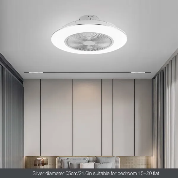 22'' Hidden Blade White Ceiling Fan w/LED Light and Remote Control Modern Acrylic Ceiling Fan Lamp Adjustable Wind Speed