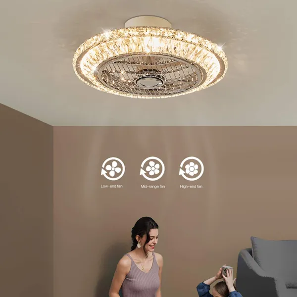 Oukaning Modern Chrome Plated Crystal Chandelier Ceiling Fan