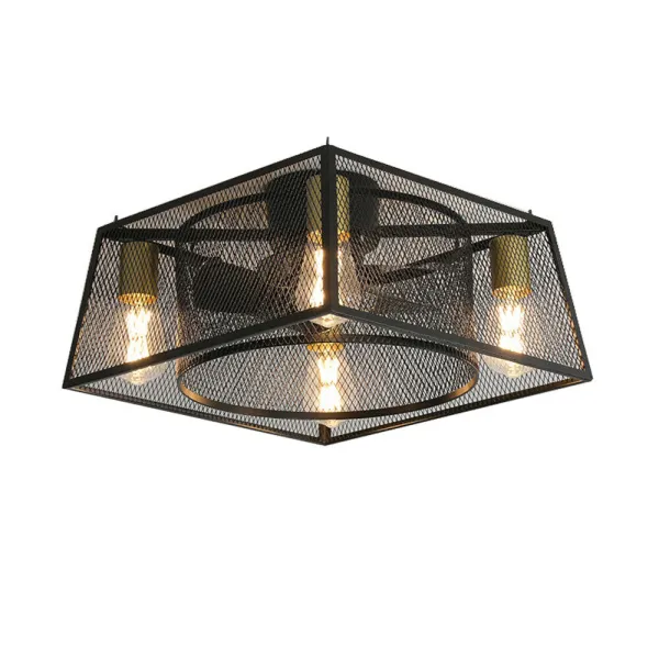 Ceiling Fan Light Industrial Rustic Cage Chandelier 3 Speed Change with Remote