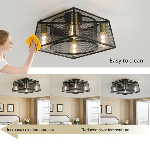 Ceiling Fan Light Industrial Rustic Cage Chandelier 3 Speed Change with Remote