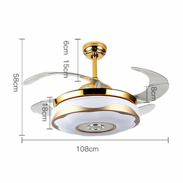 42” Ceiling Fan with Light, Modern Invisible Acrylic Chandelier 4 Retractable Blades