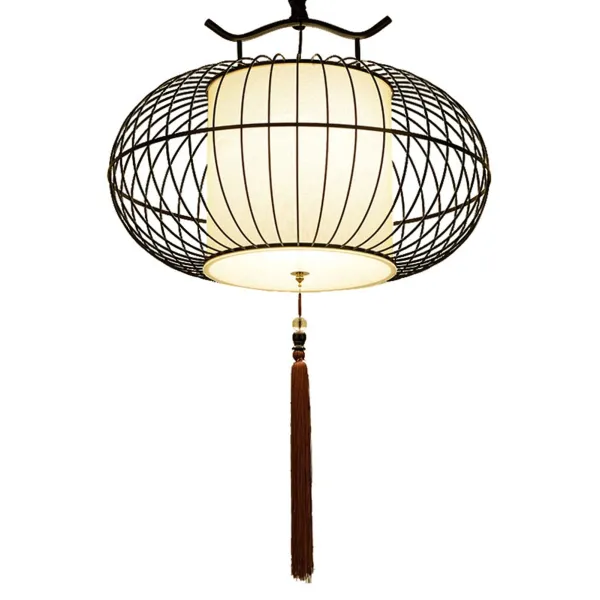 Oukaning 110V Black Chinese Style Birdcage Pendant Lamp Iron Birdcage Chandelier