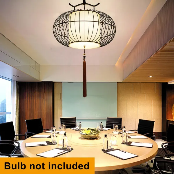 Oukaning 110V Black Chinese Style Birdcage Pendant Lamp Iron Birdcage Chandelier