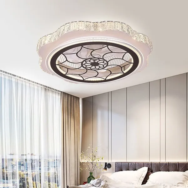 LED Ceiling Fan with Lighting Modern Remote Dimmable 3 Colors Ultra Quiet Living Room Bedroom Leaf Low Fan Lamp