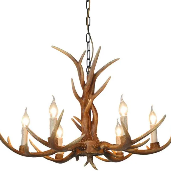 Oukaning High-quality  6 Lights Vintage Style Resin Deer Horn Chandelier