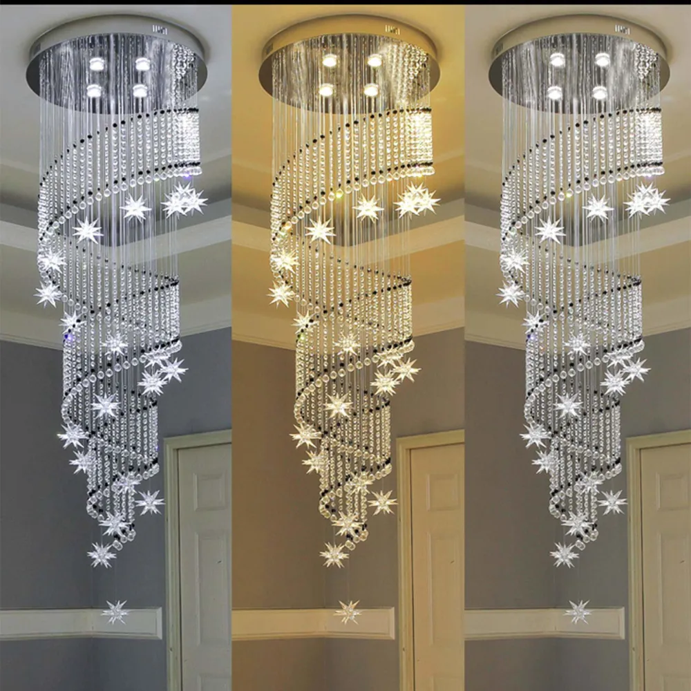 Modern LED Sphere Spiral Raindrop K9 Crystal Chandelier Light,Luxury 3-Color Dimmable Flush Mount Ceiling Light