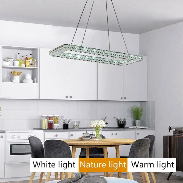 Rectangle Crystal Chandelier Modern Chrome Pendant Light LED Acrylic Hanging Lighting Fixture Height Adjustable Pendant Chandeliers