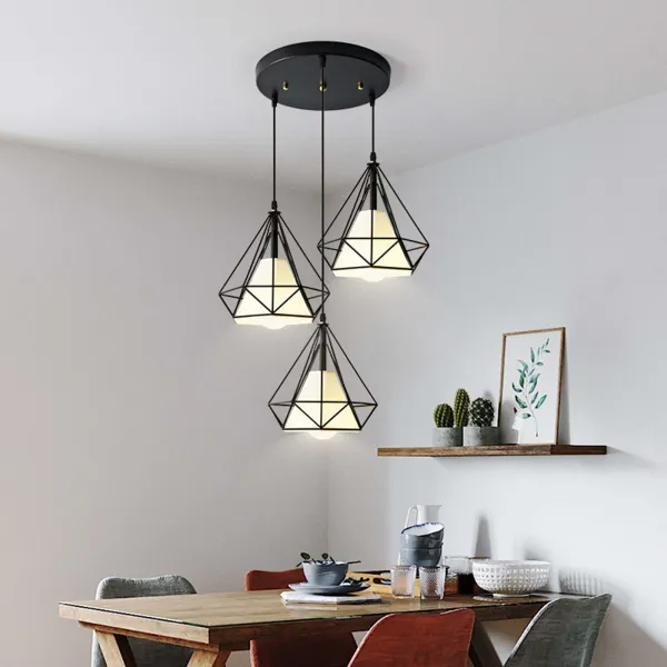 110V Chandelier Kitchen Island Pendant Light Ceiling Lighting,Modern 3 Heads Pendant Lighting with Black Metal Cage Shade