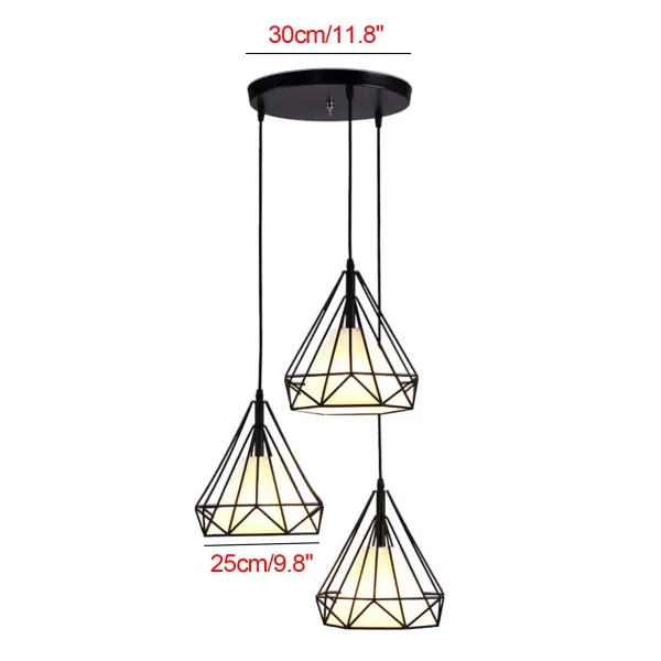 110V Chandelier Kitchen Island Pendant Light Ceiling Lighting,Modern 3 Heads Pendant Lighting with Black Metal Cage Shade