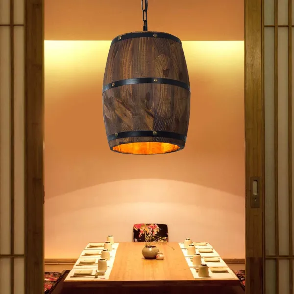 Vintage Wine Wood Barrel Hanging Ceiling Lamp