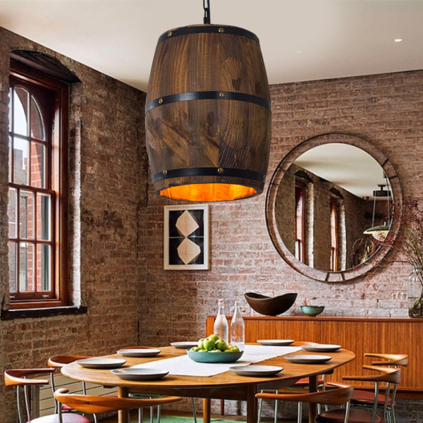Vintage Wine Wood Barrel Hanging Ceiling Lamp