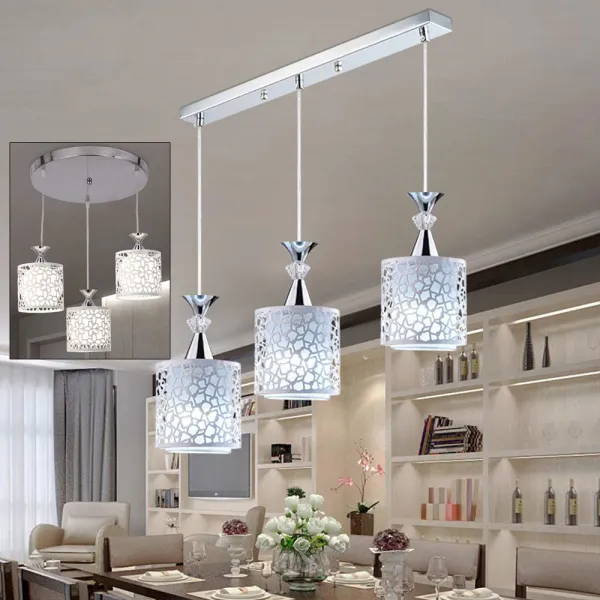Oukaning 3 Lights Petal Hollow Design Metal Hanging Ceiling Light Fixtures