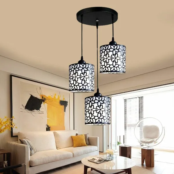 3.94” Retro Pendant Lamp 3-Light with Petal Rectangular Shade Acrylic E27 LED Chandelier