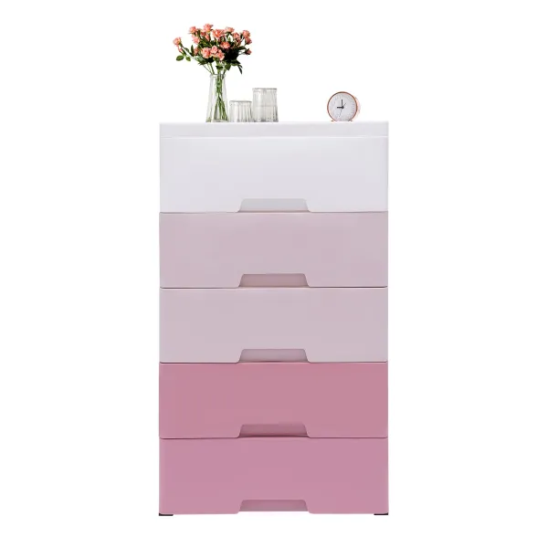plastic pink dresser Plastic Drawers Dresser, Gradient Pink Storage Cabinet with Drawers, Closet Drawers Tall Dresser Organizer