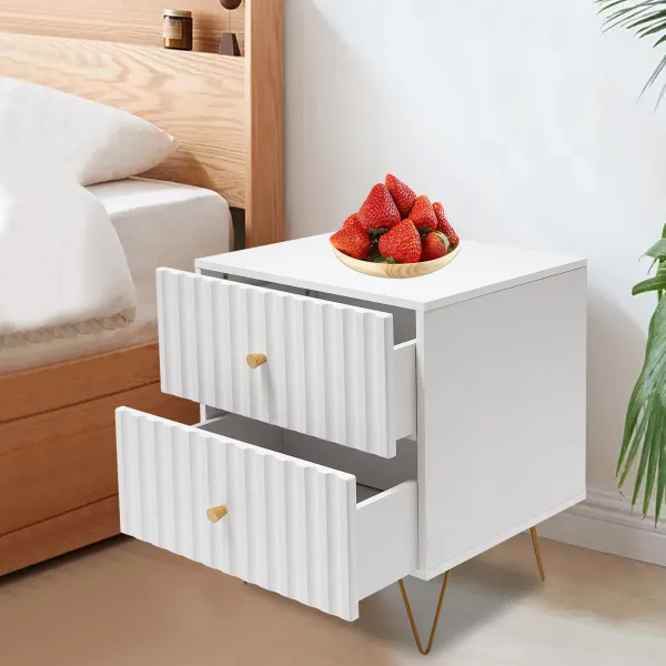 White and Gold Nightstand, Modern Night Stands Bedside Table with 2 Drawers