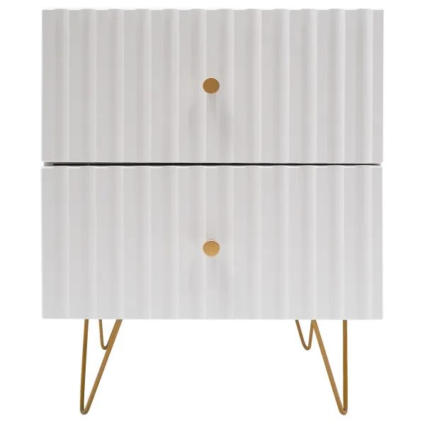 White and Gold Nightstand, Modern Night Stands Bedside Table with 2 Drawers