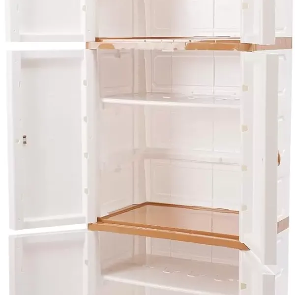 3 Layers Storage Drawer Units Modern Plastic Storage Dressers Double Door of Compartment Storage Cabinet for Closet (Khaki+White) 3 Layers Storage Drawer Units Modern Plastic Storage Dressers Double Door of Compartment Storage Cabinet for Closet (Khaki+White)