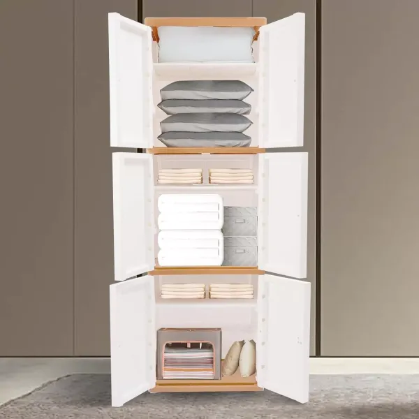 3 Layers Storage Drawer Units Modern Plastic Storage Dressers Double Door of Compartment Storage Cabinet for Closet (Khaki+White) 3 Layers Storage Drawer Units Modern Plastic Storage Dressers Double Door of Compartment Storage Cabinet for Closet (Khaki+White)