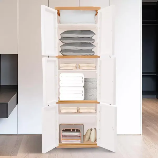 3 Layers Storage Drawer Units Modern Plastic Storage Dressers Double Door of Compartment Storage Cabinet for Closet (Khaki+White) 3 Layers Storage Drawer Units Modern Plastic Storage Dressers Double Door of Compartment Storage Cabinet for Closet (Khaki+White)