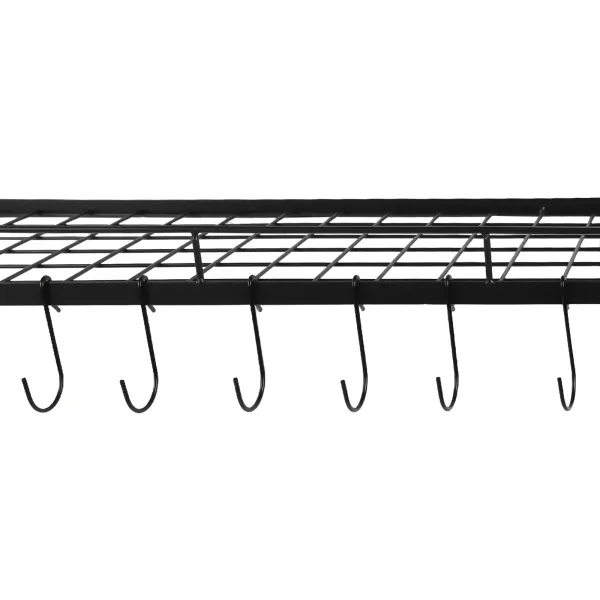 Hanging Pot Rack Wall Mounted 2 Tiers Pot and Pan Hanging Rack with 10 Hooks Kitchen Pan and Pot Hanger
