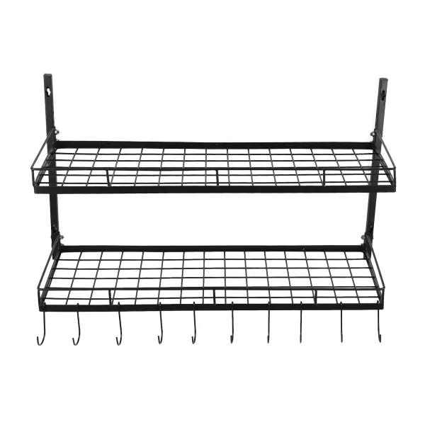 Hanging Pot Rack Wall Mounted 2 Tiers Pot and Pan Hanging Rack with 10 Hooks Kitchen Pan and Pot Hanger