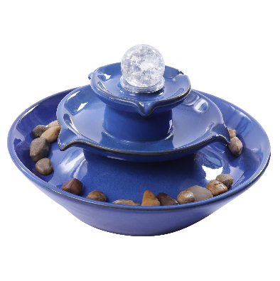 Ceramic Tabletop Fountain with Ball for Indoor Table Desk Office Patio (Blue)