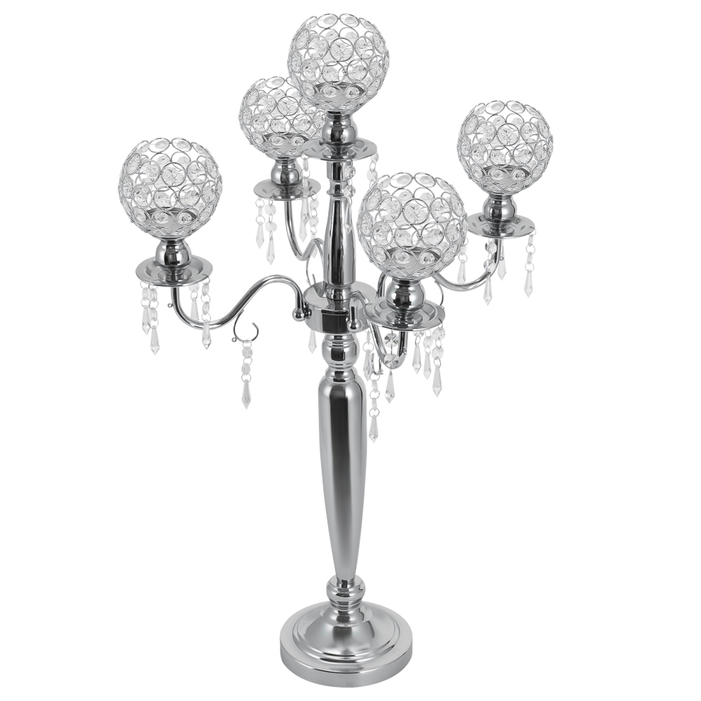 4 Pcs 5 Arm Crystal Candelabra Centerpieces Super Solid Silver Candle Holder Crystal Candle Holder for Living Room Bedroom Silver