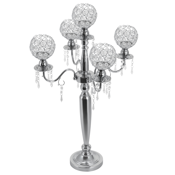 4 Pcs 5 Arm Crystal Candelabra Centerpieces Super Solid Silver Candle Holder Crystal Candle Holder for Living Room Bedroom Silver