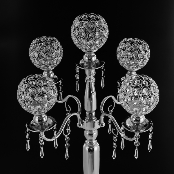 4 Pcs 5 Arm Crystal Candelabra Centerpieces Super Solid Silver Candle Holder Crystal Candle Holder for Living Room Bedroom Silver