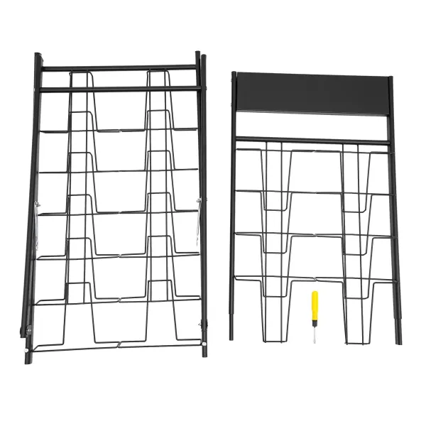 Double A4 Magazine Display Stand 10-Tier Metal Brochure Display Stand for Home Office Retail Store, Black