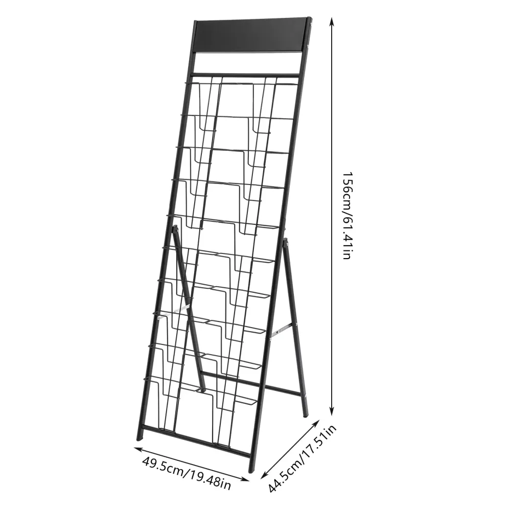 Double A4 Magazine Display Stand 10-Tier Metal Brochure Display Stand for Home Office Retail Store, Black