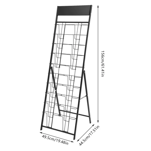 Double A4 Magazine Display Stand 10-Tier Metal Brochure Display Stand for Home Office Retail Store, Black