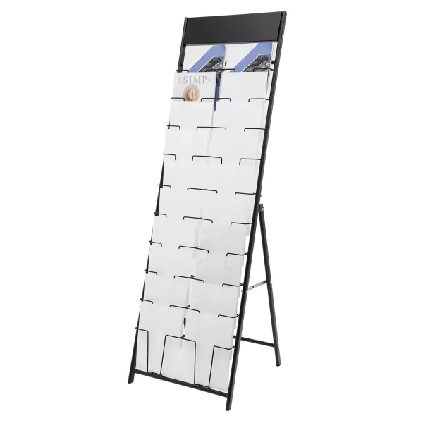 Double A4 Magazine Display Stand 10-Tier Metal Brochure Display Stand for Home Office Retail Store, Black