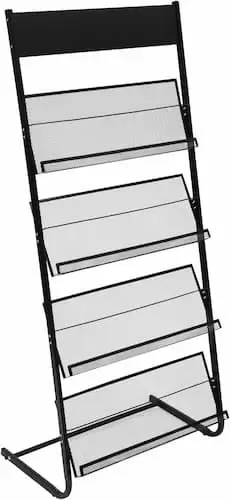 Floor-Standing Magazine Rack, Metal Newspaper Rack Display Rack,4-Tier Magazine Holder,for Magazine Files Newspapers (Black) 