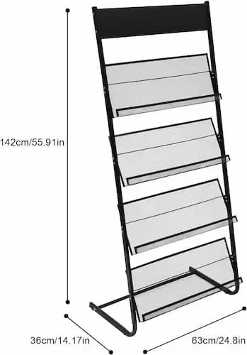 Floor-Standing Magazine Rack, Metal Newspaper Rack Display Rack,4-Tier Magazine Holder,for Magazine Files Newspapers (Black) 